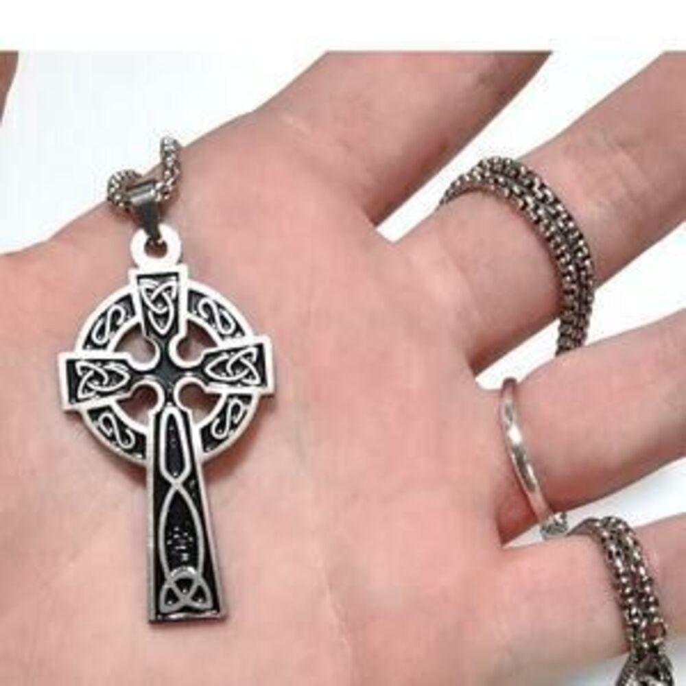 Stainless Steel Black Necklace Celtic Cross Vampire Gothic Halloween Christian